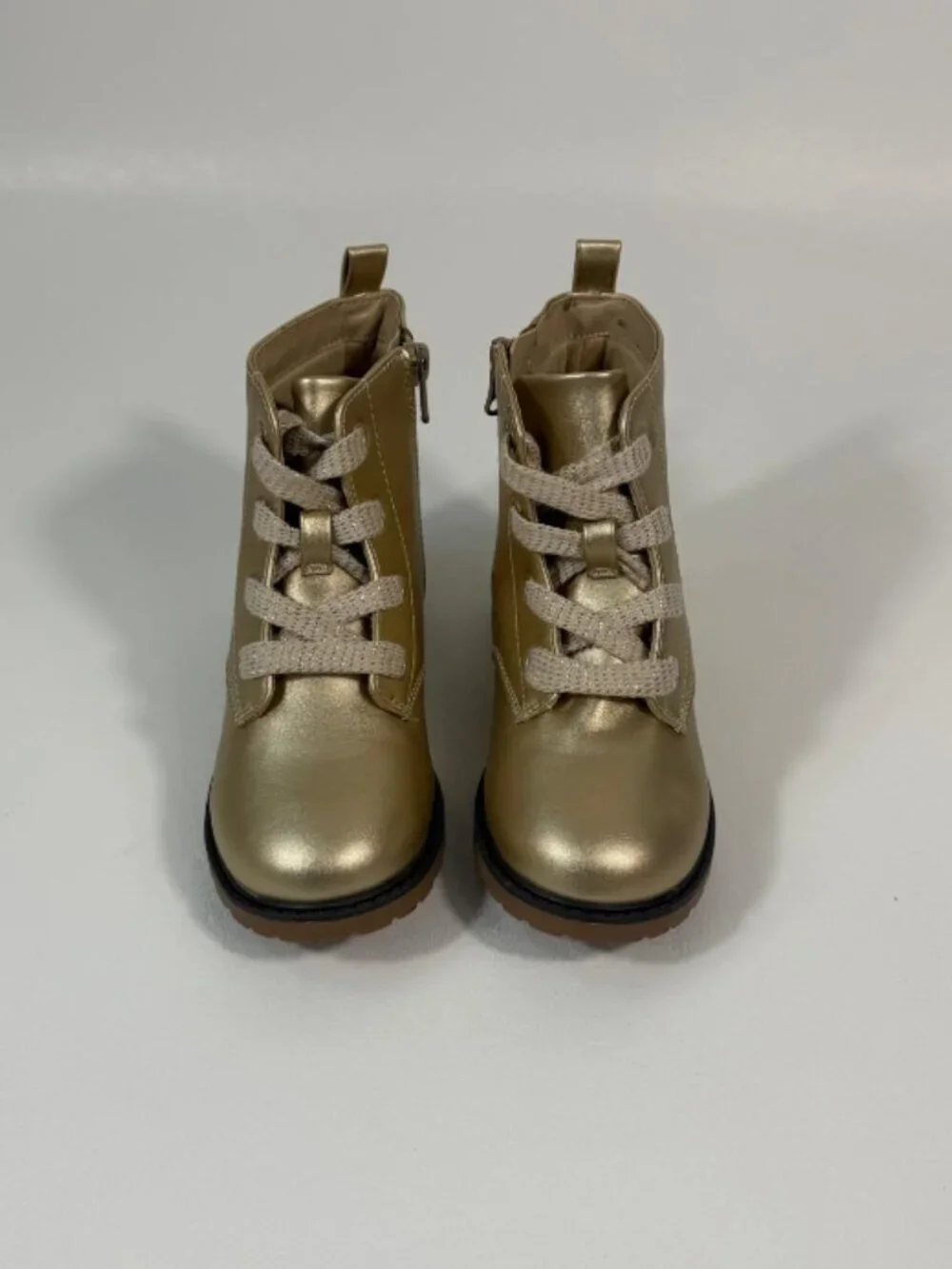 Cat & JackToddler Girls' Giovanna Metallic Lace-up Zipper Boots Rose gold Sz 12